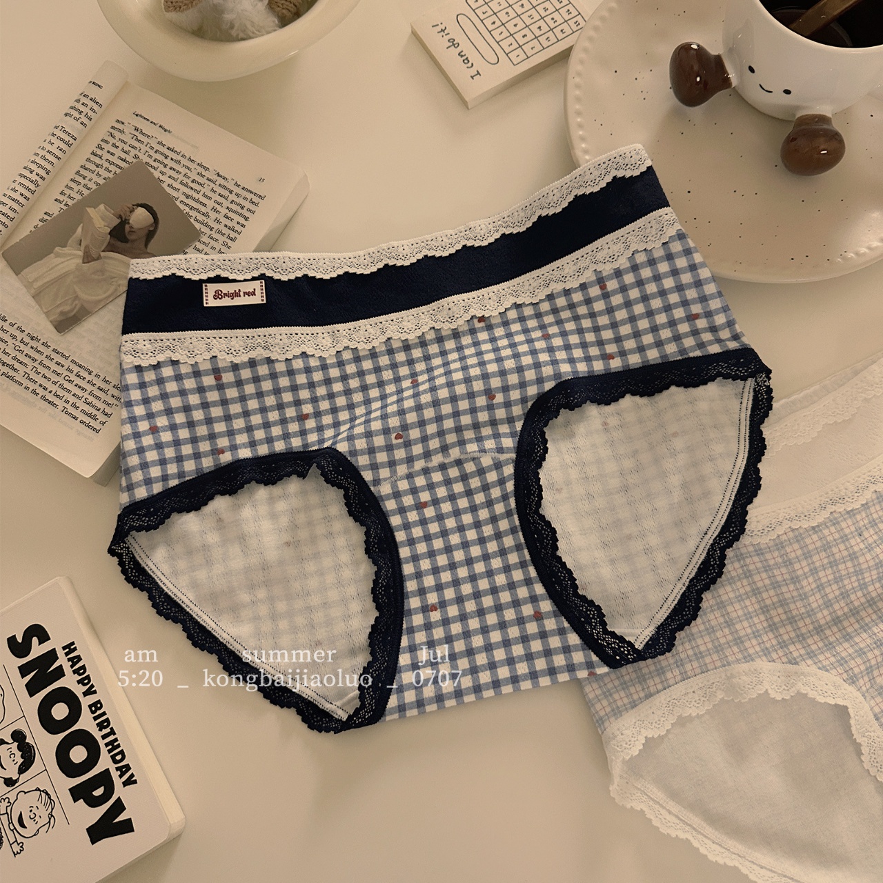花小纤2808HZM休闲风三角裤蕾丝女三角内裤日系简约中腰大码内裤