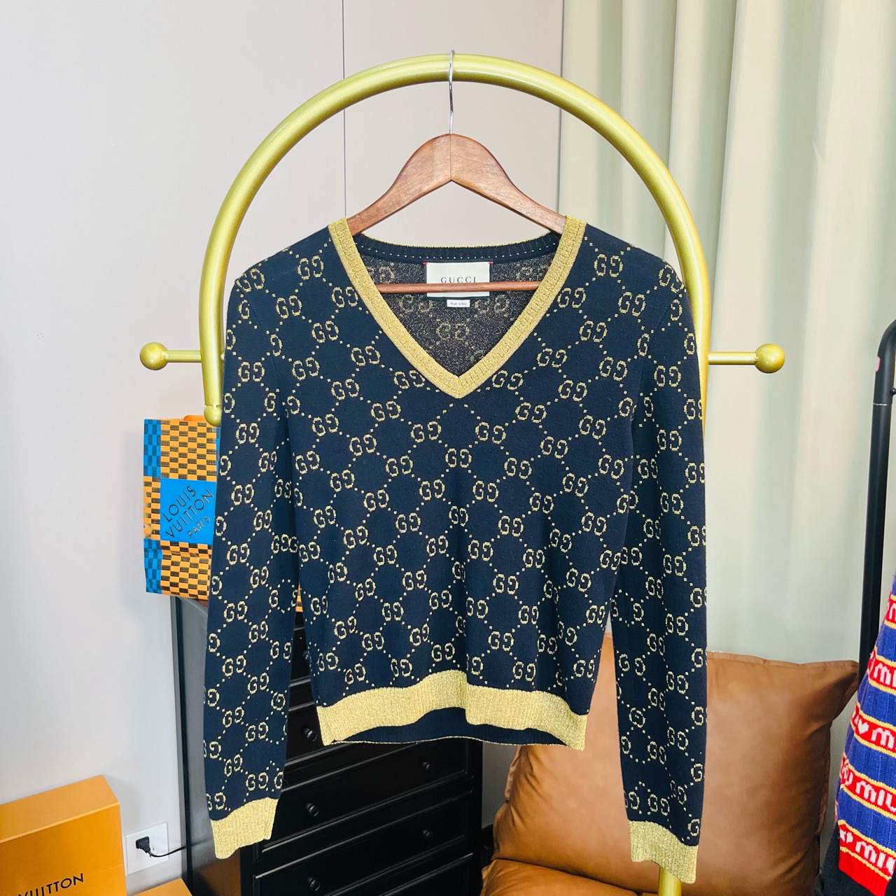 Gucci/古驰 黑金满印开衫 xs码 99新