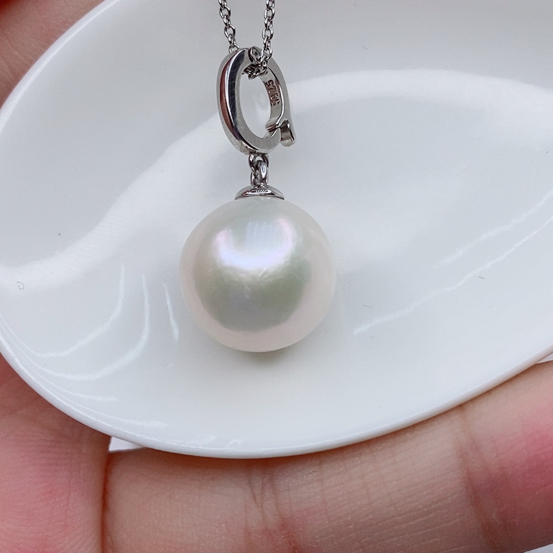 淡水珍珠银S925镶嵌吊坠(赠链)12/13mm