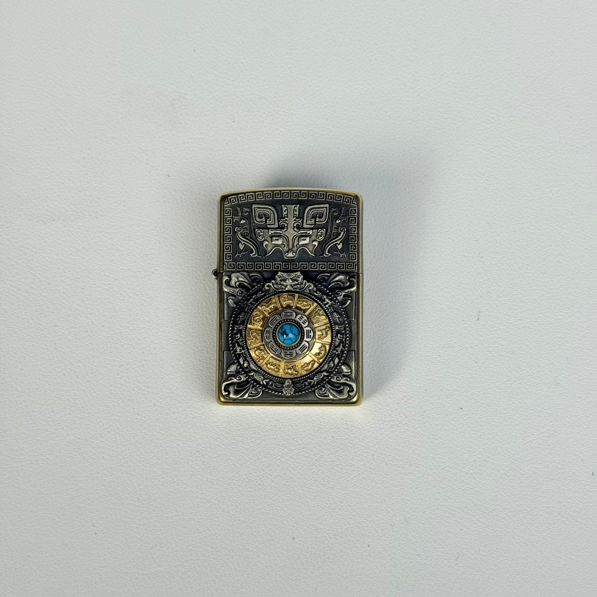 zippo打火机纯铜贴章九宫八卦生肖