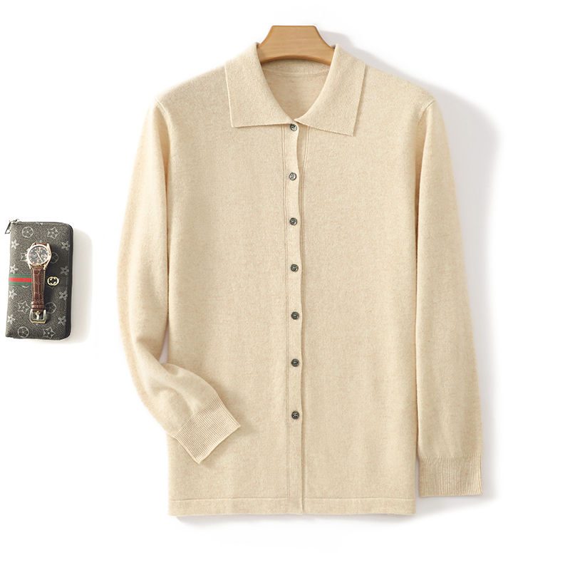 春秋季新款男士羊毛衫衬衣领开衫外套纯色商务针织羊毛衫