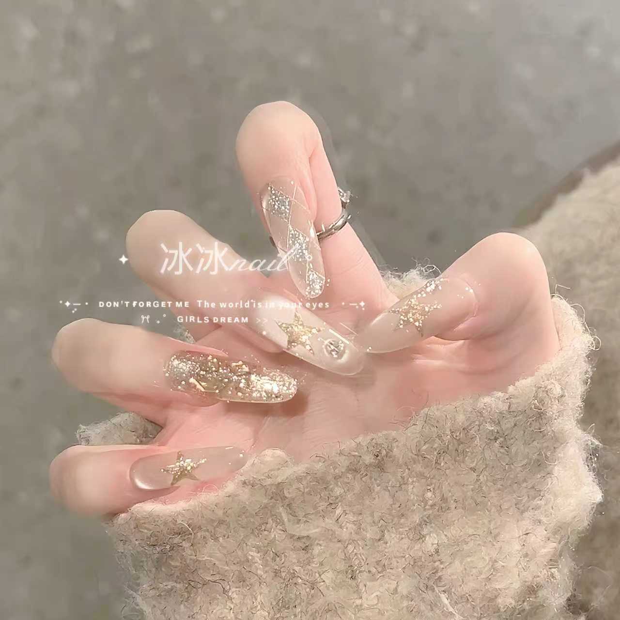 【月影星芒】秋冬爆款美拉德猫眼闪钻芒星显白手工穿戴甲10片装