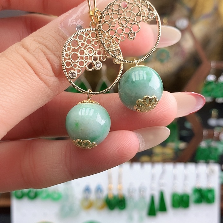 翡翠银S925镶嵌耳饰