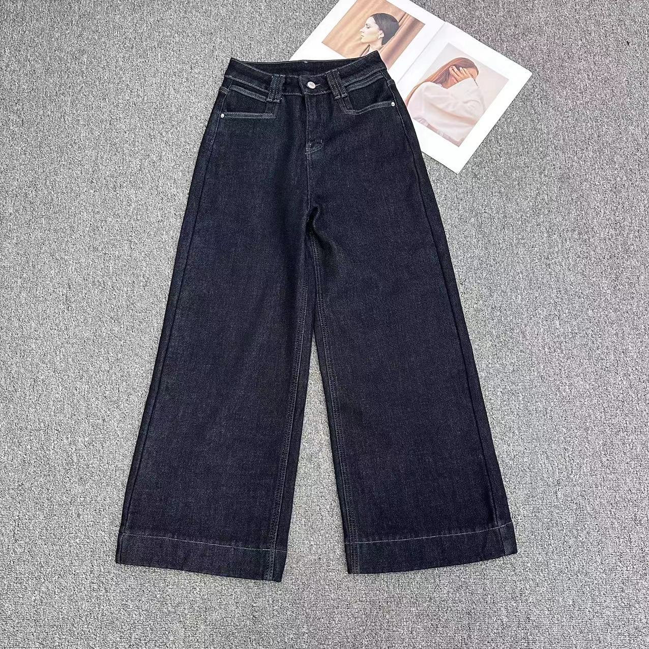 【周周家】6598濮院秋季加绒桑蚕丝牛仔裤阔腿裤女士街头风