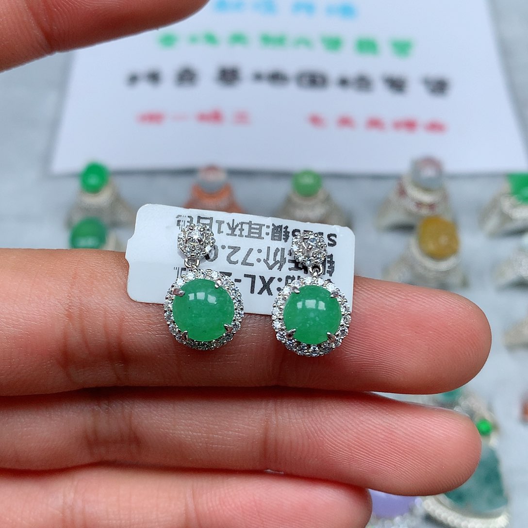 翡翠银S925镶嵌耳坠97号
