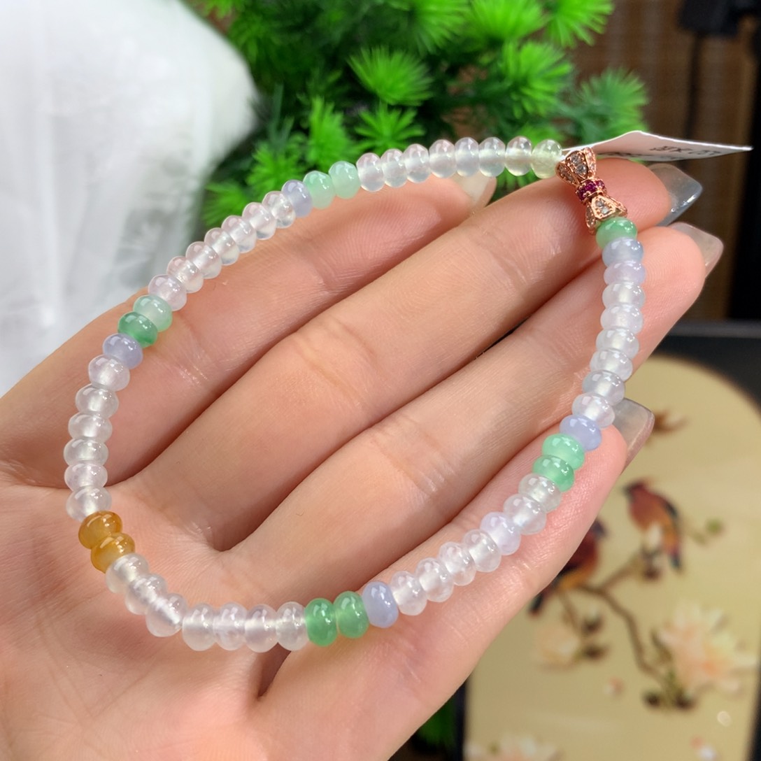 翡翠手链未镶嵌冰种多宝算盘手链卡5m m