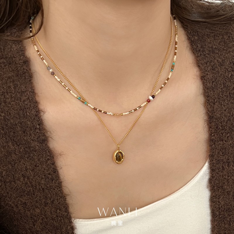 挽里 合金项链 棕色系项链女吊坠复古时尚百搭小众高级感简约手链