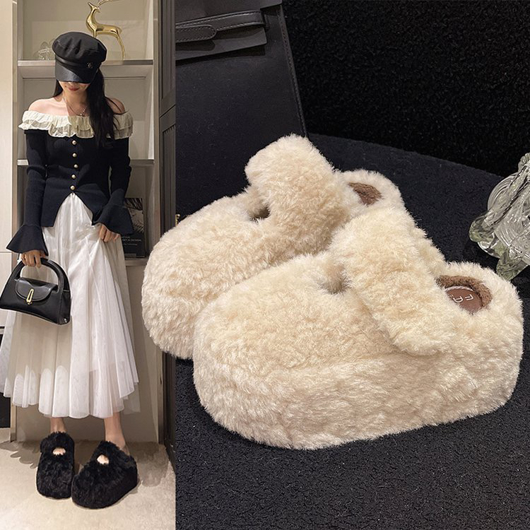 秋冬季新款千金风韩版女时尚包头拖厚底增高8CM拖鞋半拖防滑外穿