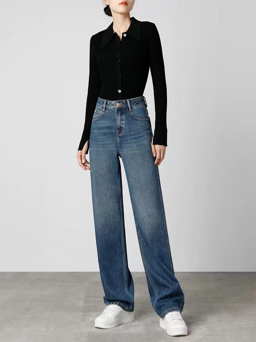 【高货清货】秋冬加绒加厚修身显瘦窄版阔腿喇叭烟管弯刀女牛仔裤07