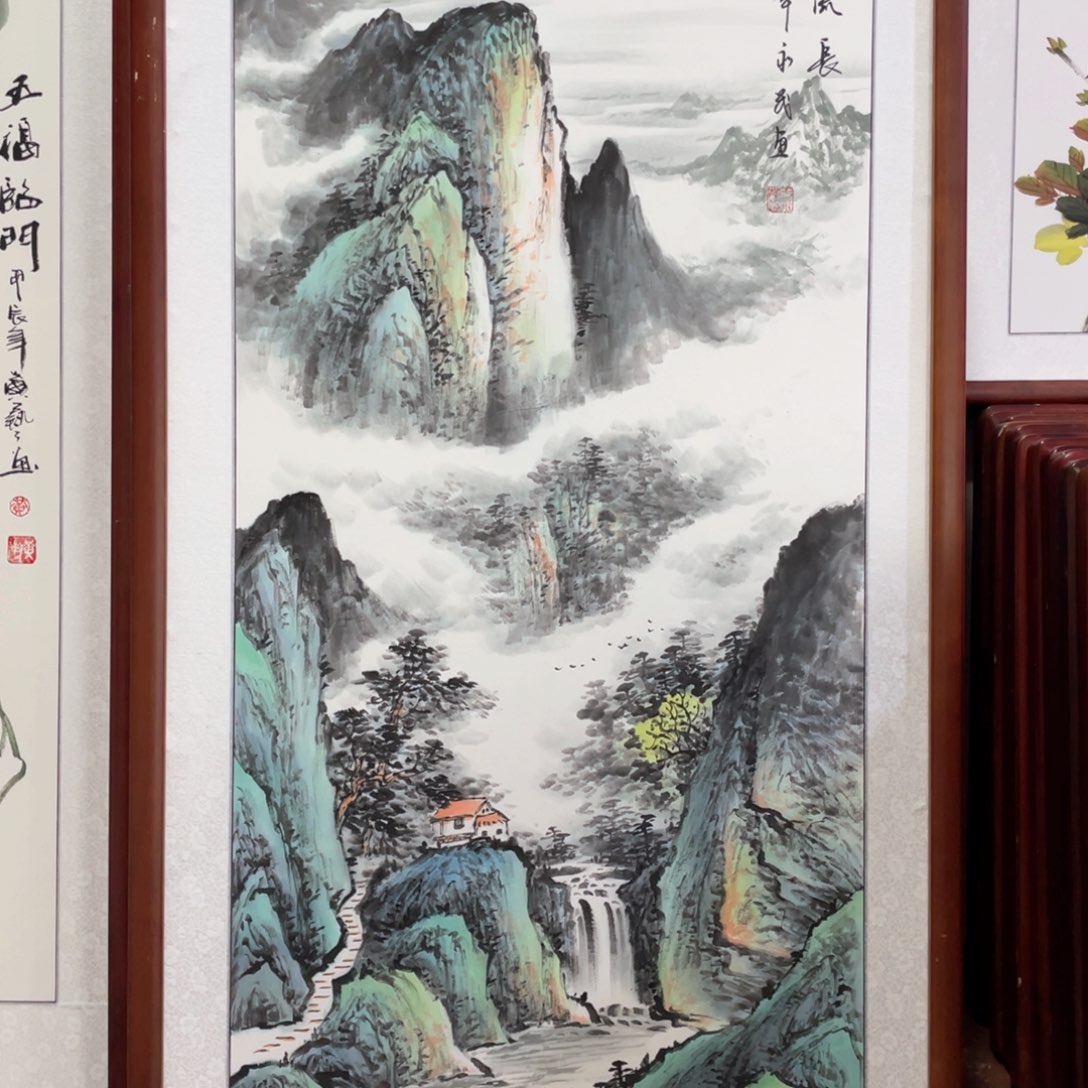 国画陶*乐带框尺寸63*123厘米