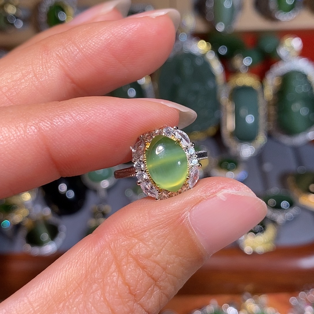 和田玉（碧玉）银S925镶嵌戒指