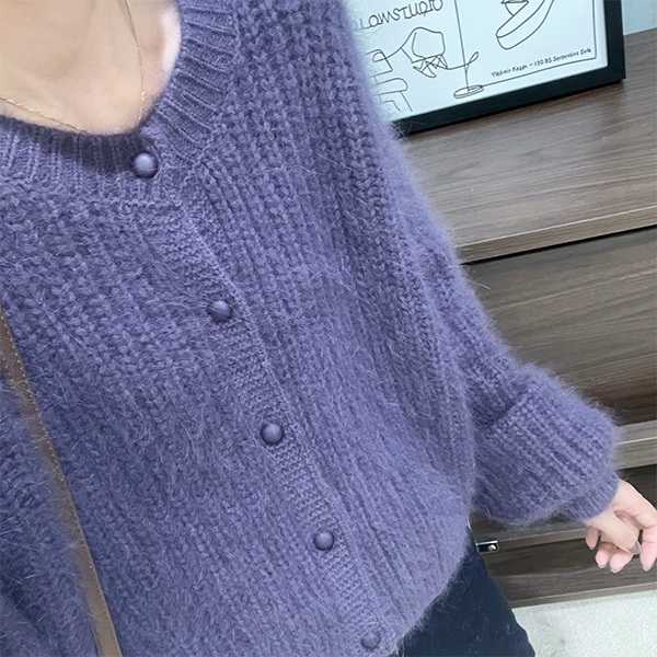 【粗棒针紫色小金豆竖条开衫】针织衫宽松显瘦休闲时尚百搭