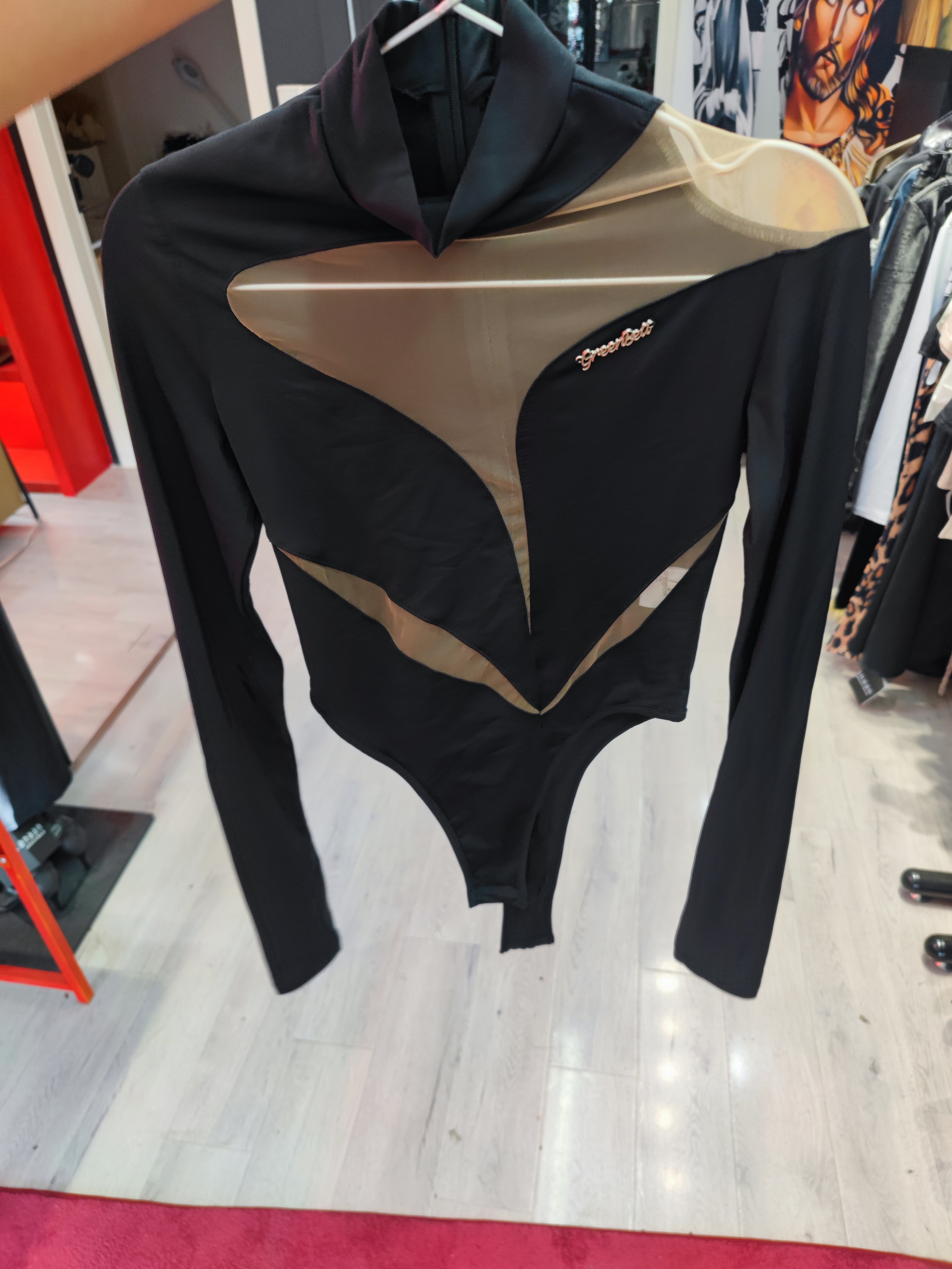 镂空女休闲套装修身型长袖朋克风打底衫女士T恤网纱拼接