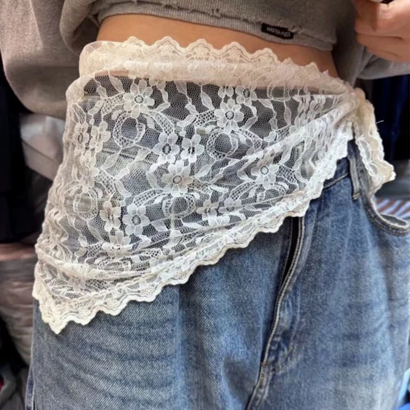 韩国东大门2024早秋款韩版蕾丝拼接三角形丝巾装饰屁帘围裙