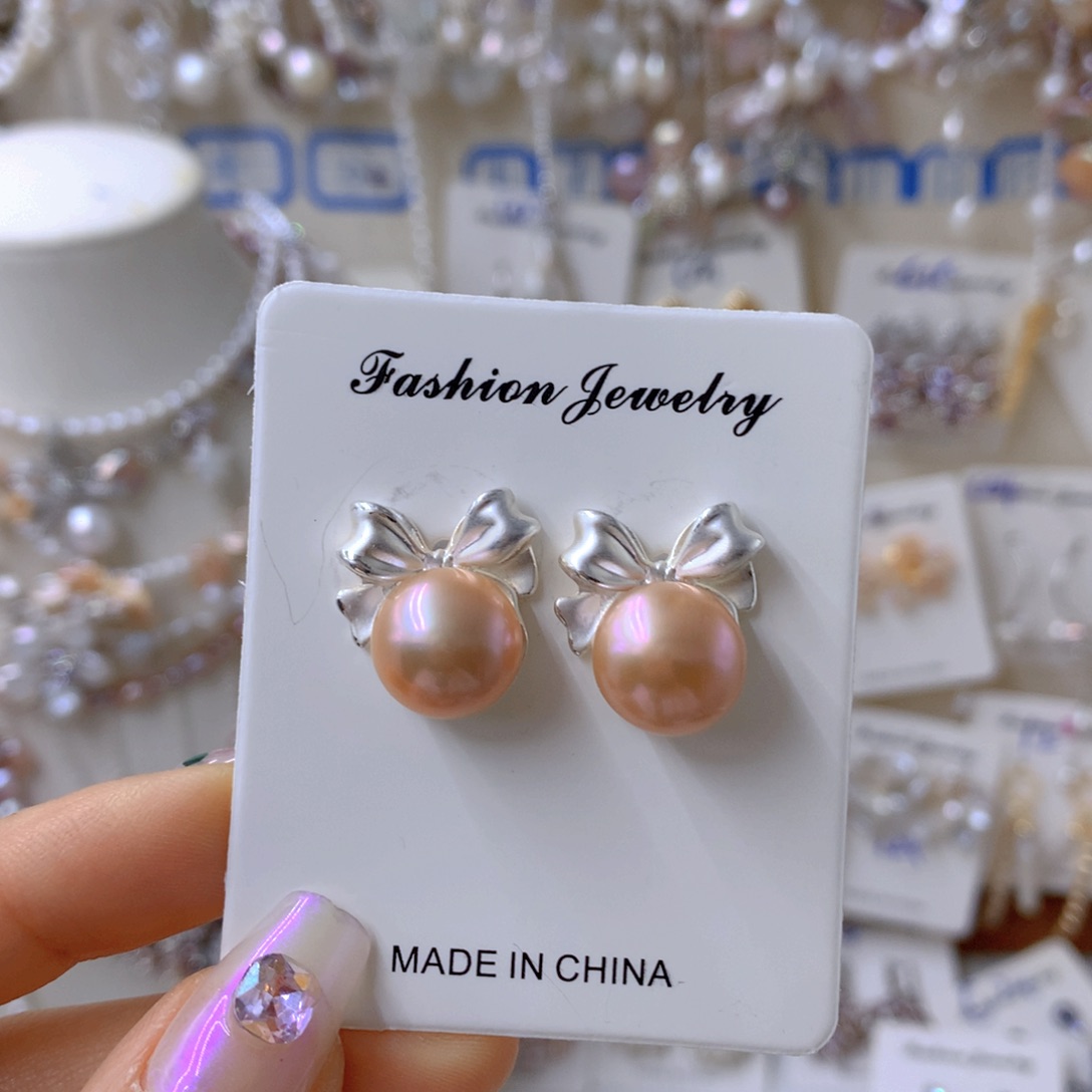 银S925镶嵌淡水珍珠耳饰
