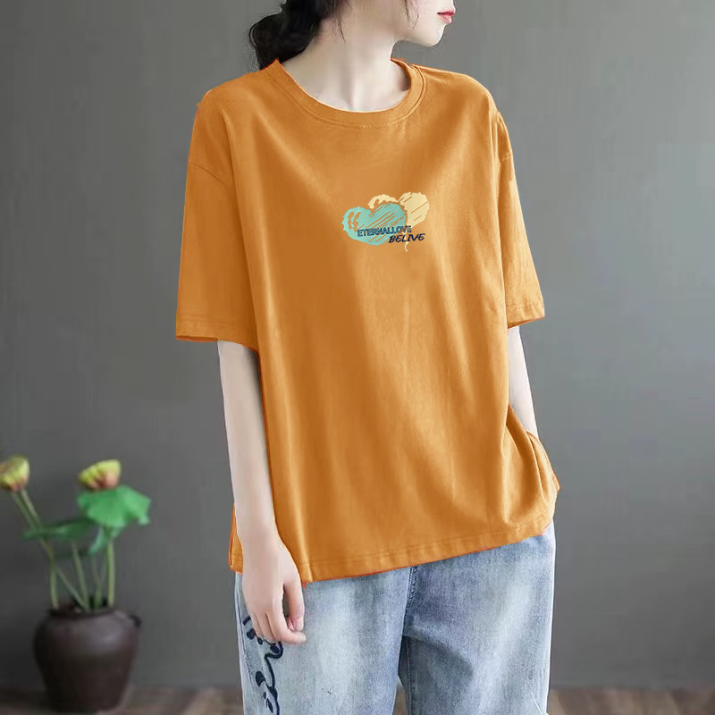 女士大版印花短袖T恤简约百搭上衣2514