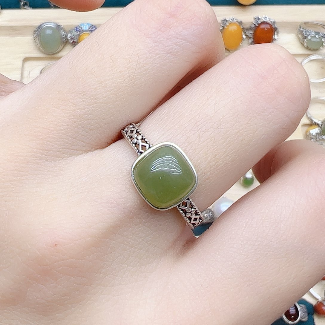 和田玉戒指银S925镶嵌