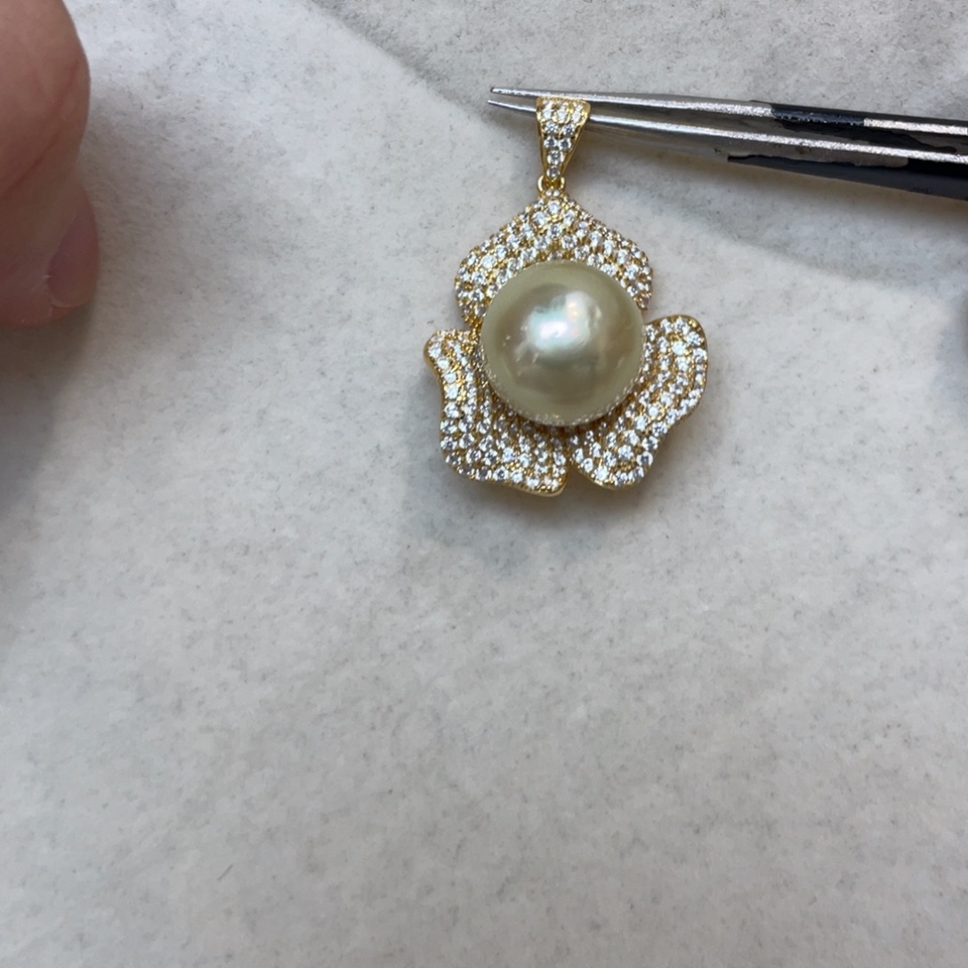 吊坠(不含链)银S925镶嵌海水珍珠