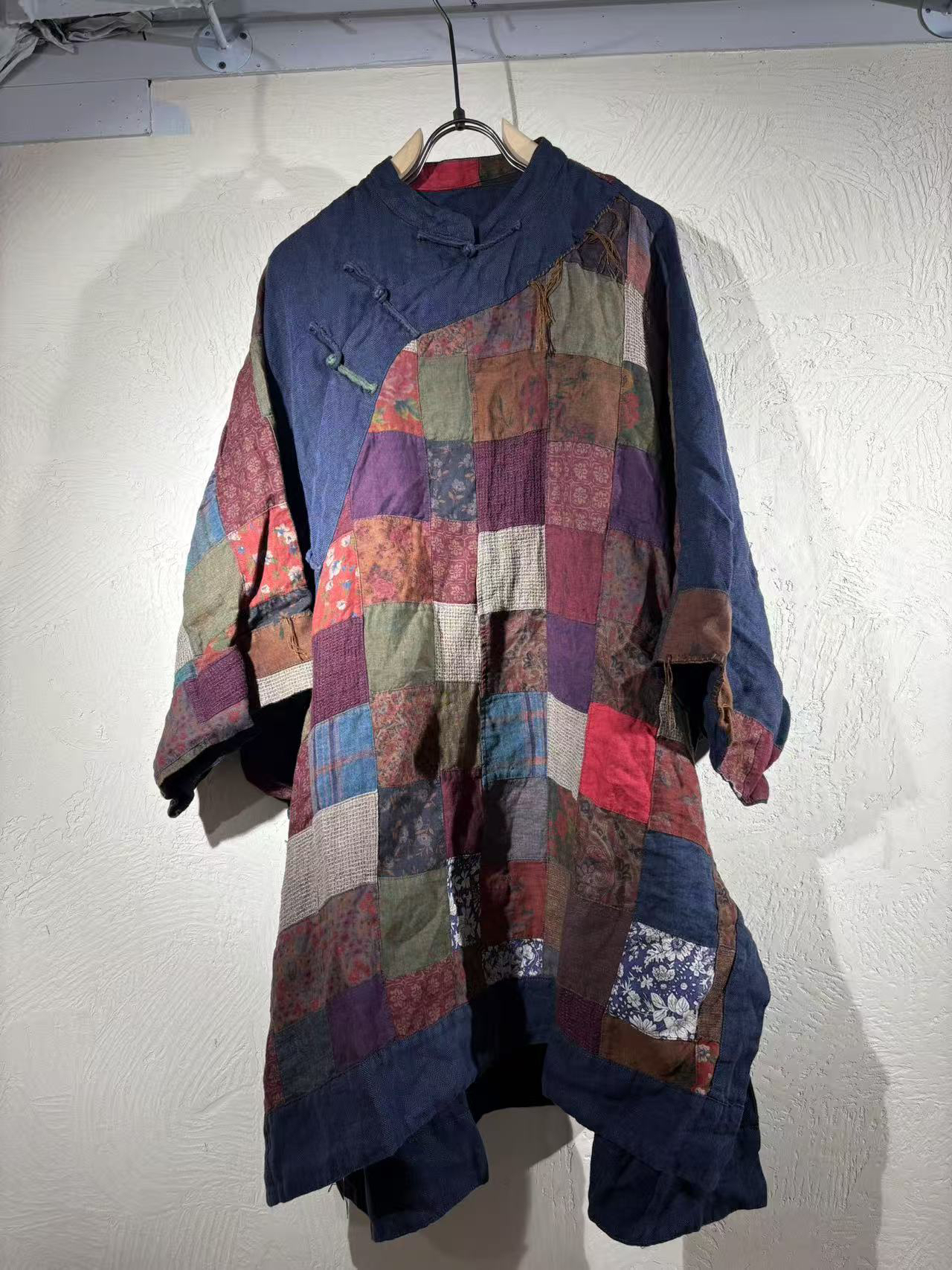 忆古～原创个性拼接斜襟盘扣袍子250202（90-95长度）网红复古民族风