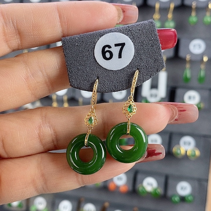 和田玉耳饰18K金镶嵌