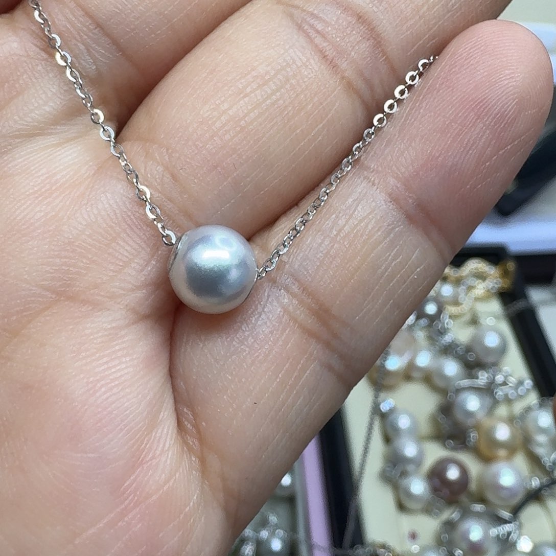 海水珍珠18K金镶嵌颈饰7mm真多麻路路通18k贴片