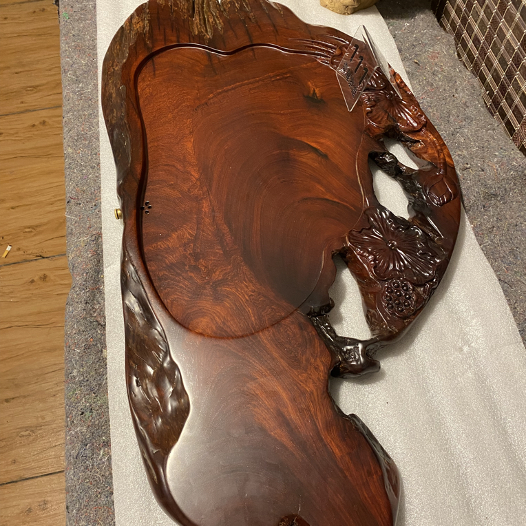 缅甸花梨木木骨头料子精磨精雕莲花茶盘尺寸86*44*4