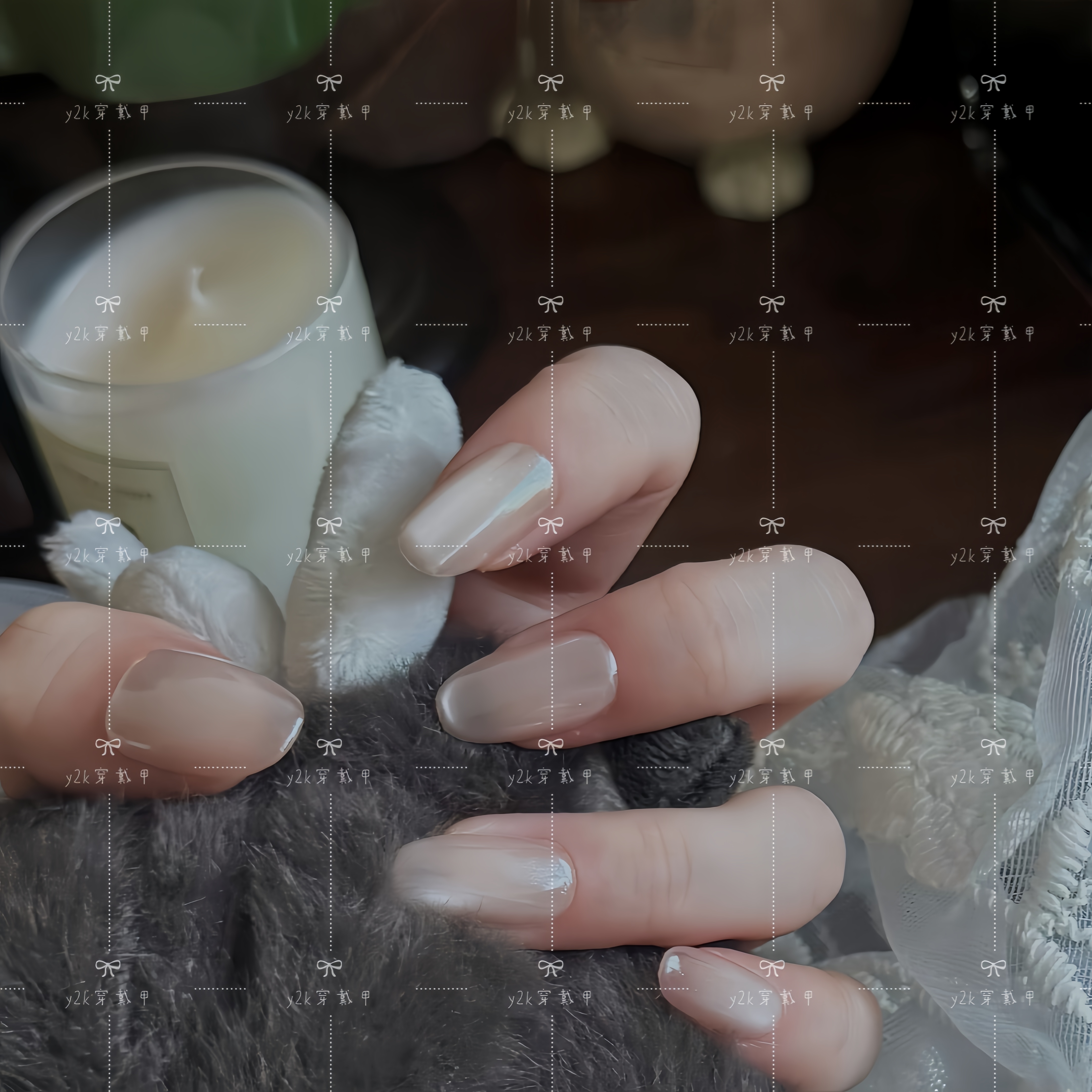 云吞·Y2K纯手工定制法式猫眼纯色简约甜美小清新穿戴甲