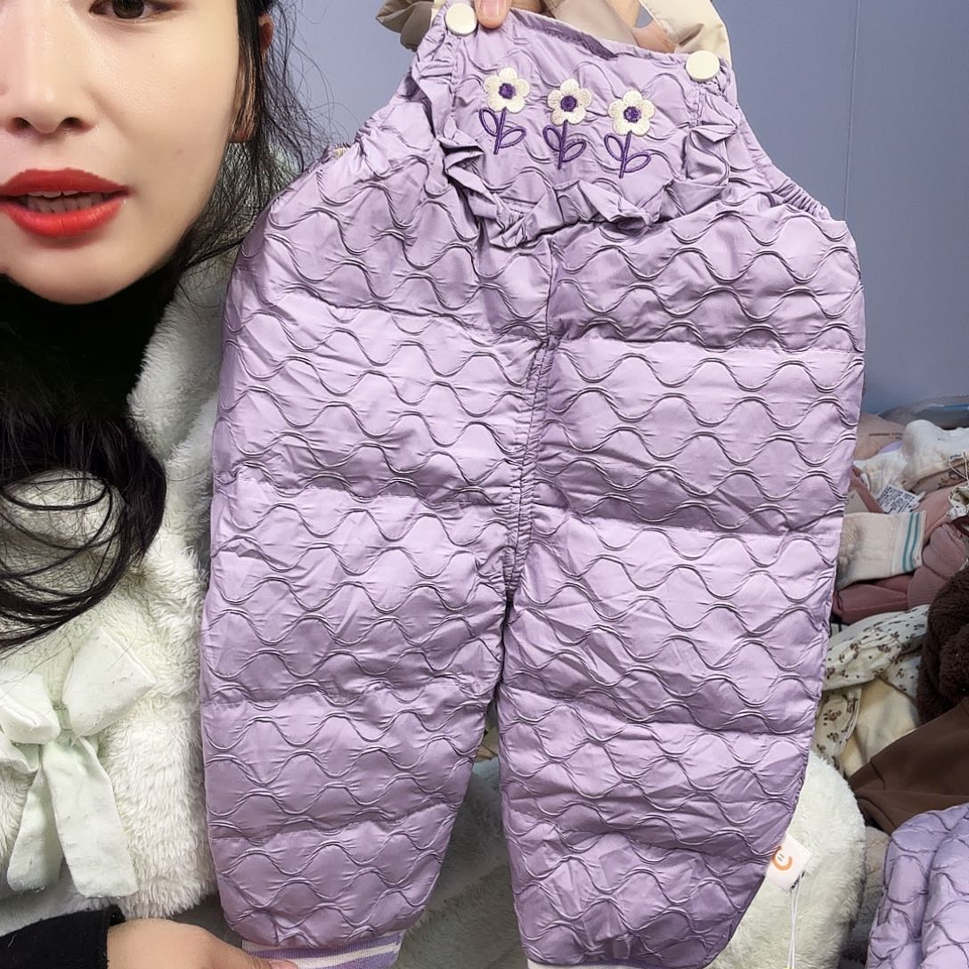 紫色奶茶三朵小花背带裤