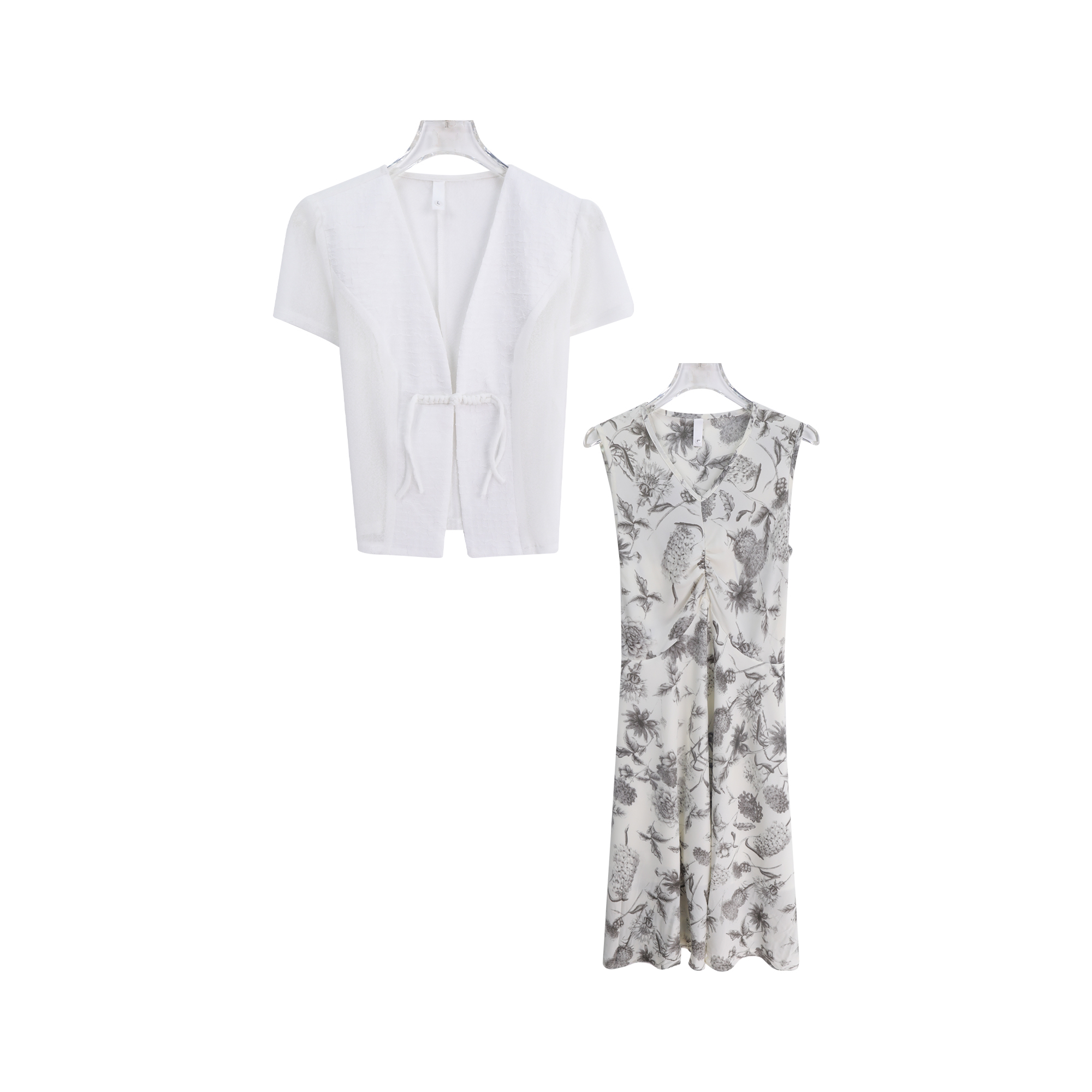 夏季新款印花连衣裙镂空盘扣开衫时尚百搭套装A14782