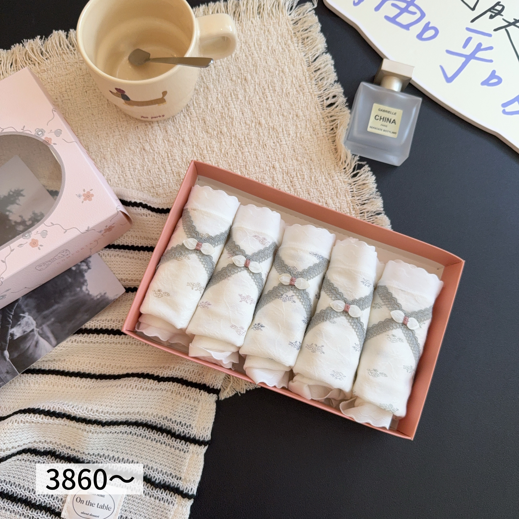 【5条装】3860#桑蚕丝法式内裤镂空女士婴儿女三角内裤印花花朵中腰