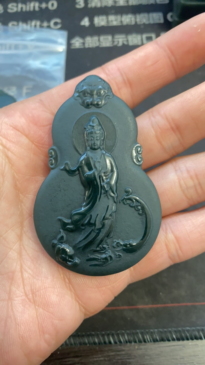 和田玉青玉葫芦观音