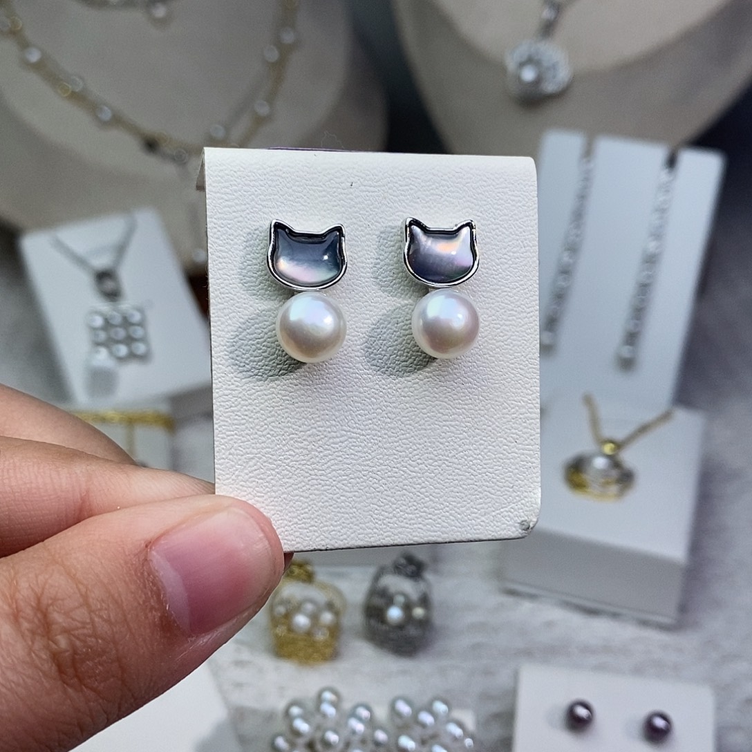 银S925镶嵌淡水珍珠耳饰