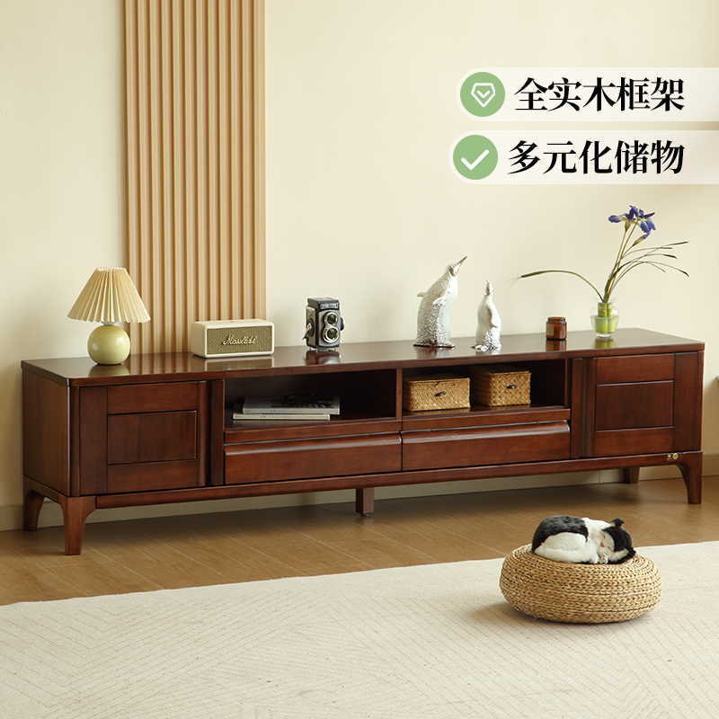 青岛一木新中式全实木电视柜 进口胡桃木 中古风 客厅置物柜