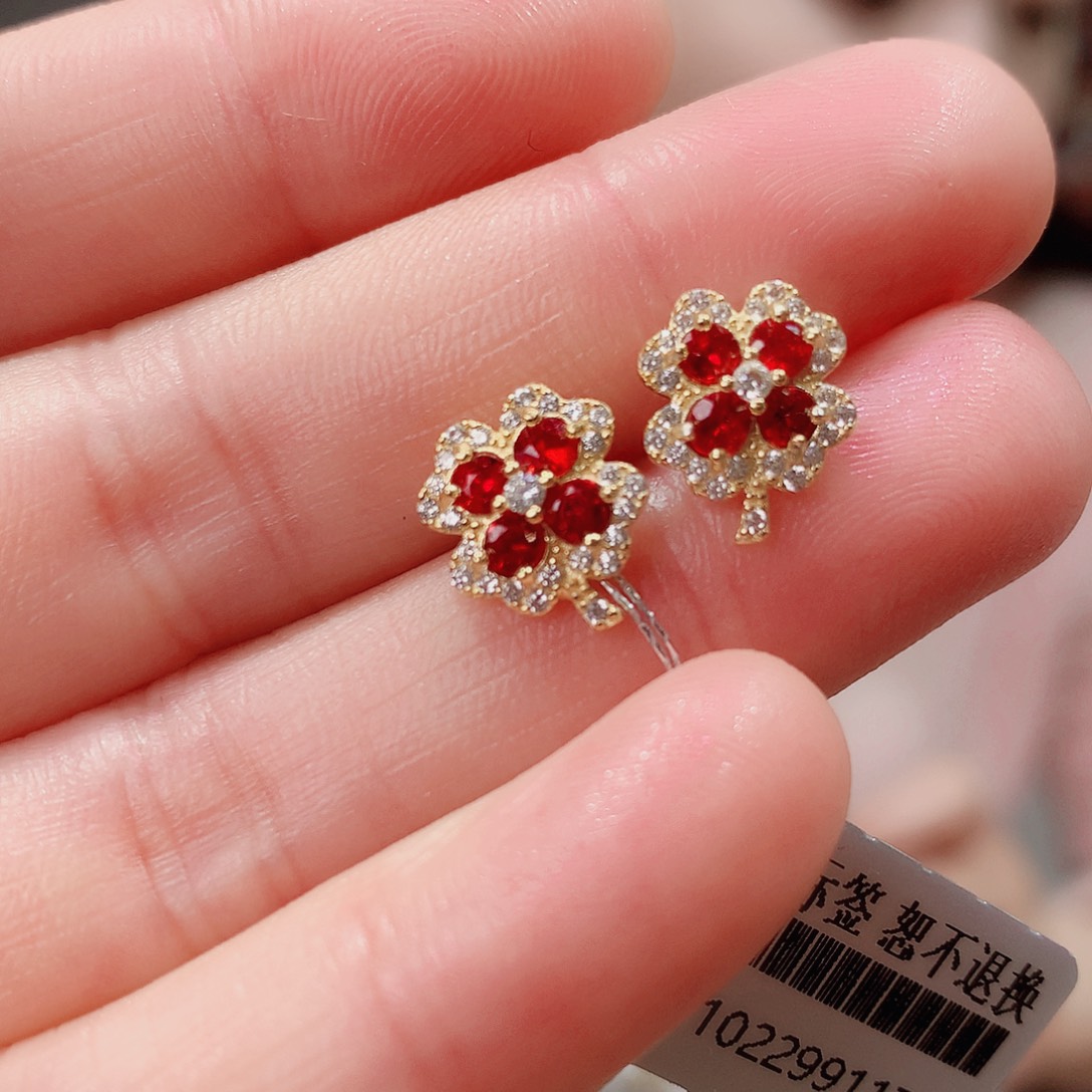 彩色蓝宝石耳饰银S925镶嵌