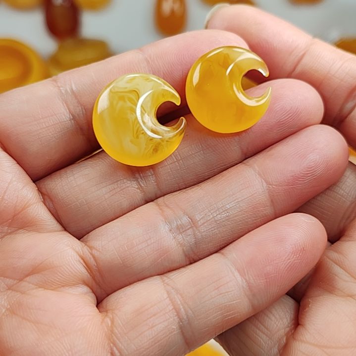 琥珀耳饰银S925镀金镶嵌