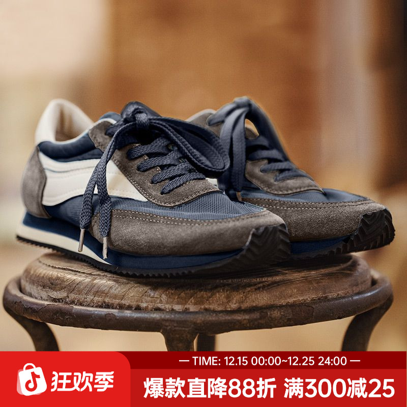 马登男鞋复古透气慢跑鞋新款运动跑步鞋百搭休闲轻便平底阿甘鞋子