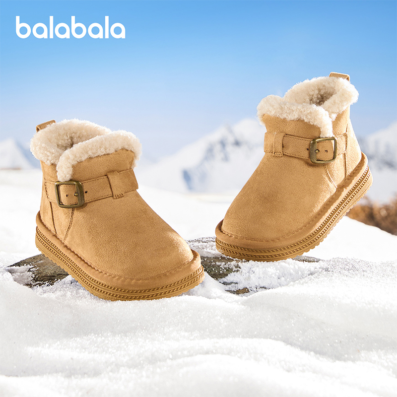 专属巴拉巴拉童鞋雪地靴男女儿童短靴加厚加绒2025冬靴子防滑保暖