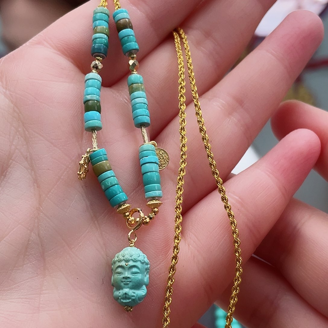 绿松石颈饰18K金镶嵌