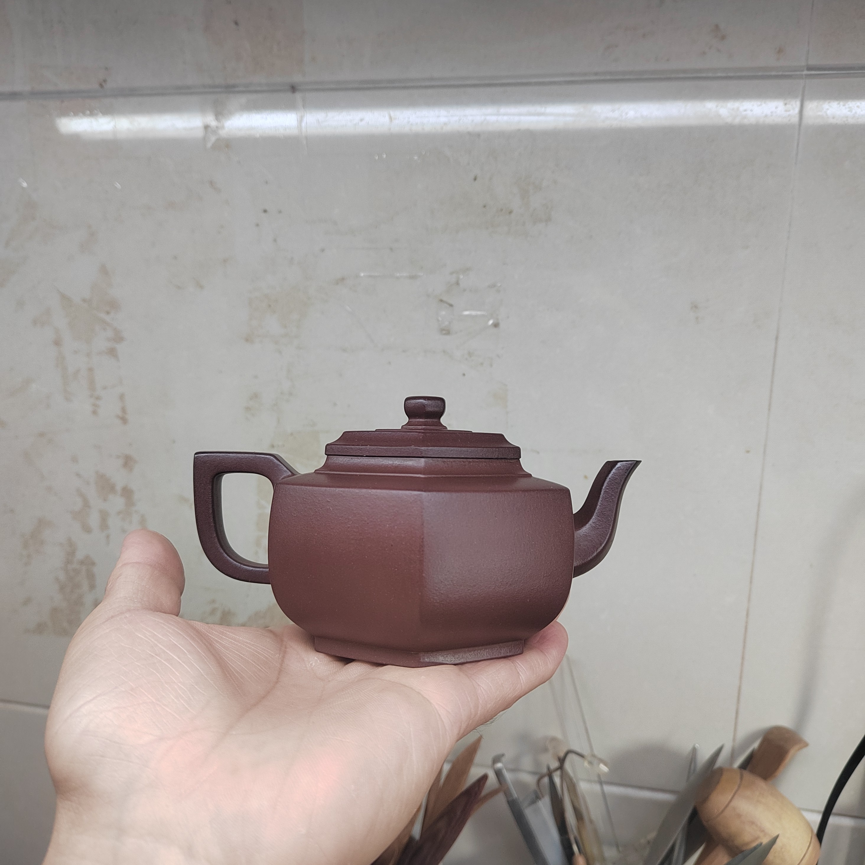 原矿紫泥六方雪华，微瑕封釉（零酸洗，零添加）