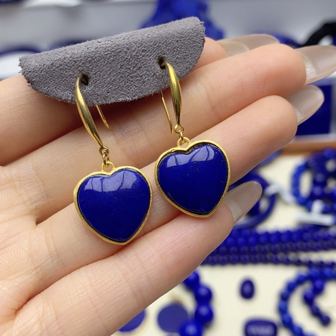 青金石银S925镀金镶嵌耳饰