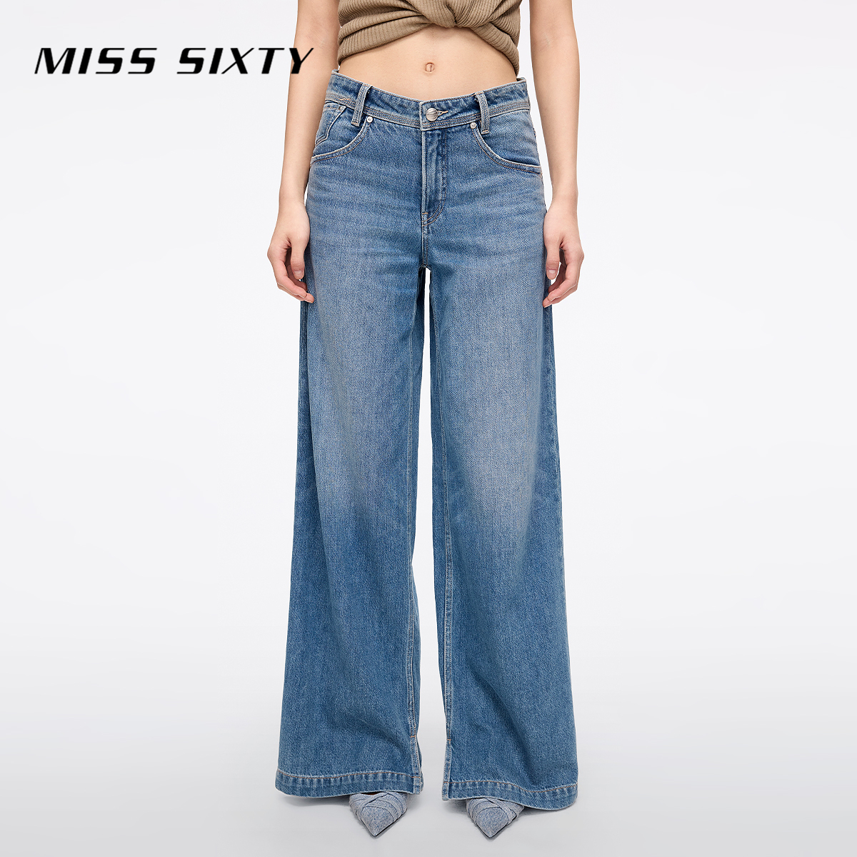 Miss Sixty2025夏季新款牛仔裤女含醋酸开衩阔腿长裤复古宽松休闲