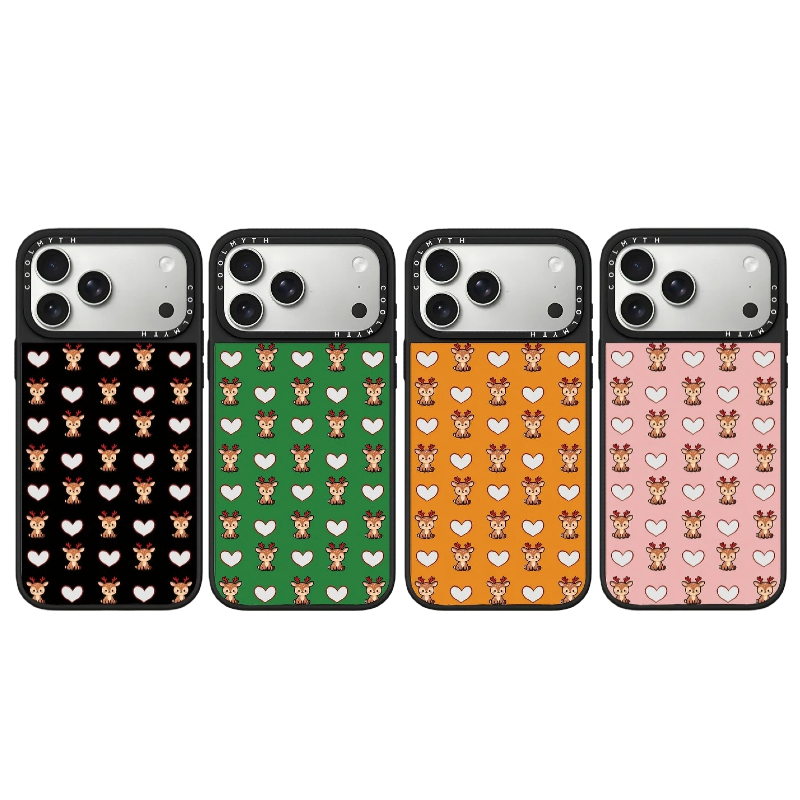 【爱心镜面鹿黑框】适用于iPhone17ProMax磁吸可爱防摔苹果手机壳