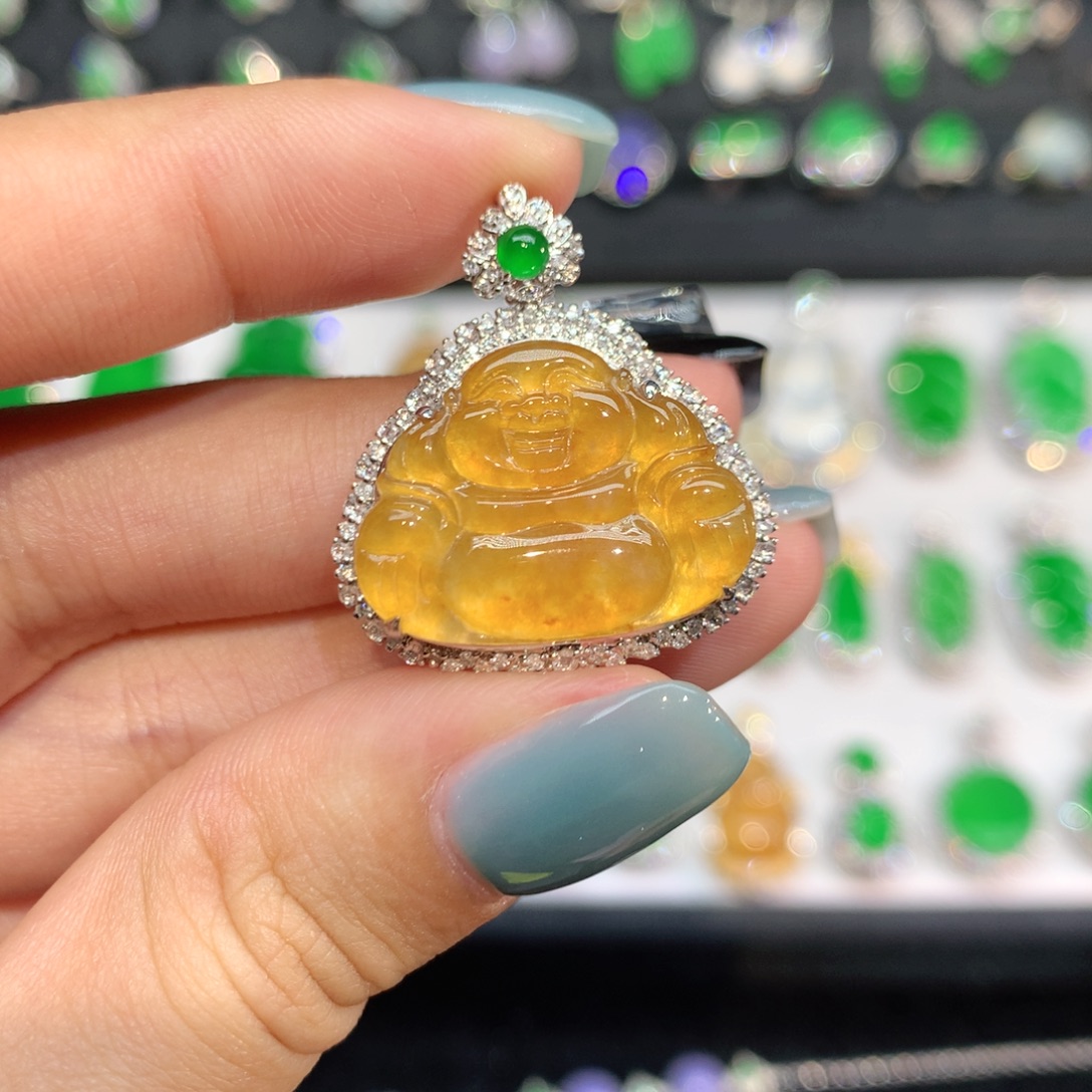 翡翠18K金镶嵌吊坠(不含链)