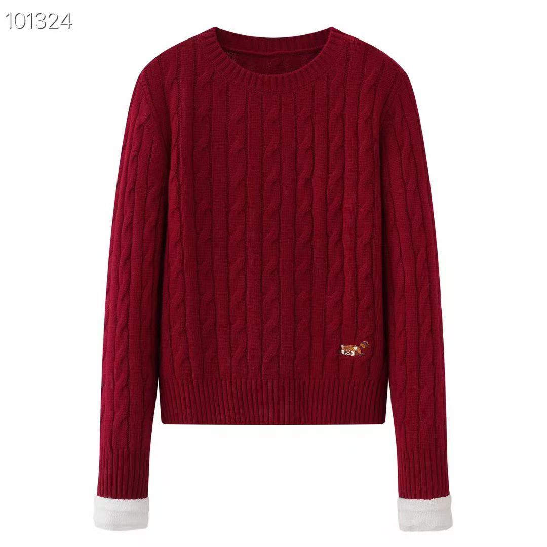 红色冬款麻花辫毛衣