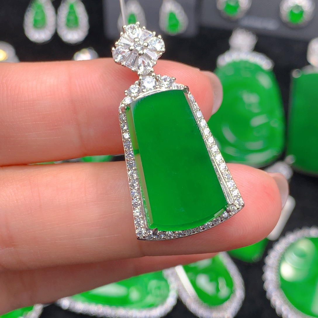 翡翠银S925镶嵌吊坠(不含链)