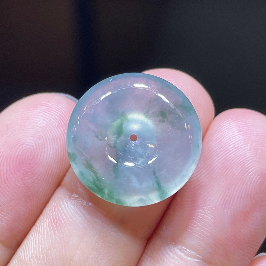 缅甸翡翠A货冰种飘花厚装平安扣，18.0-5.0