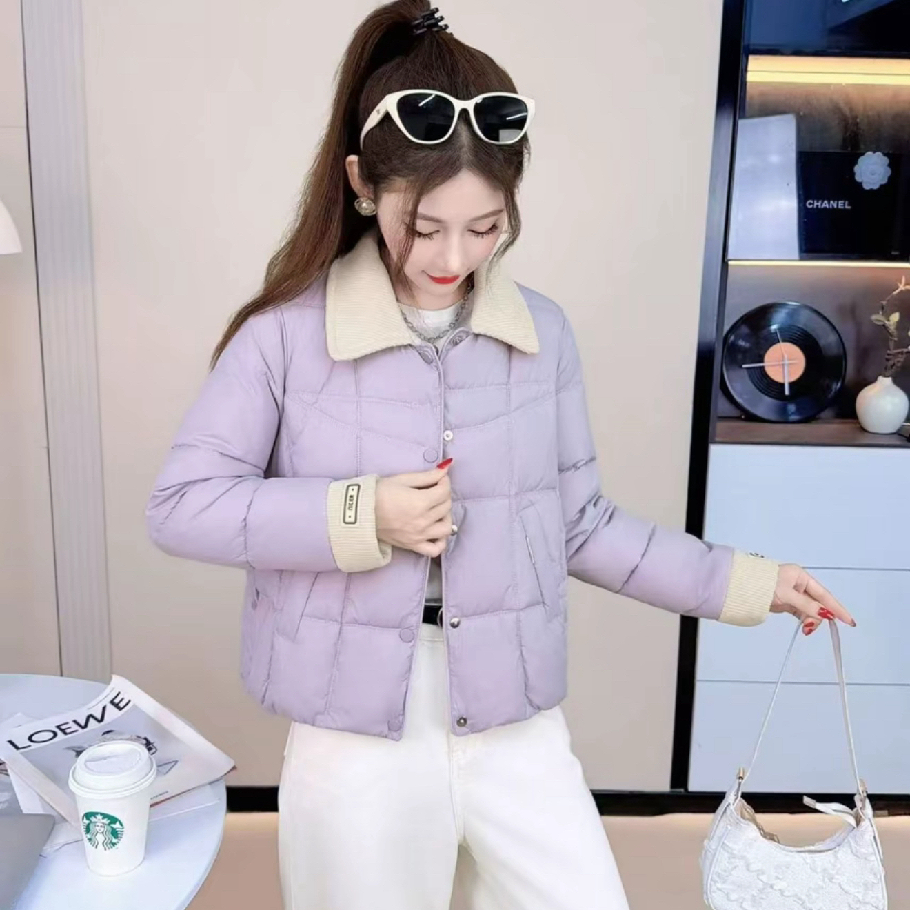 West撞色翻领拼接棉服女冬季新款加厚保暖显瘦小个子短款棉衣外套