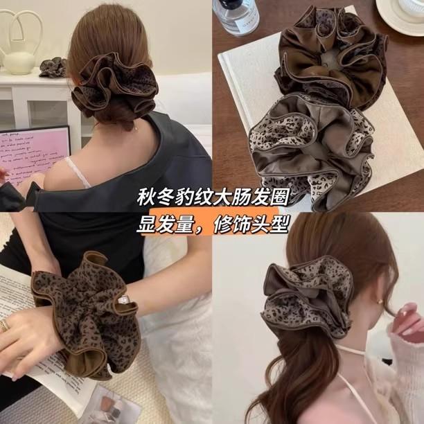 豹纹大肠发圈双层发绳女2025新款扎丸子头马尾扎气质绑发皮筋大号