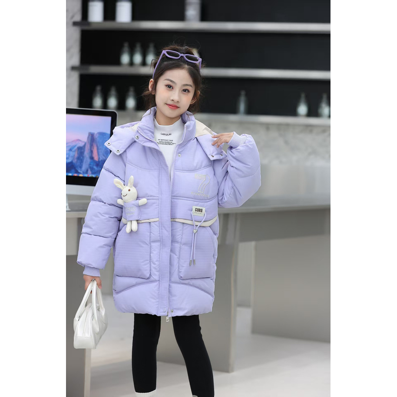 女童棉服洋气冬装儿童加绒加厚棉衣女孩大童冬季休闲中长款7字