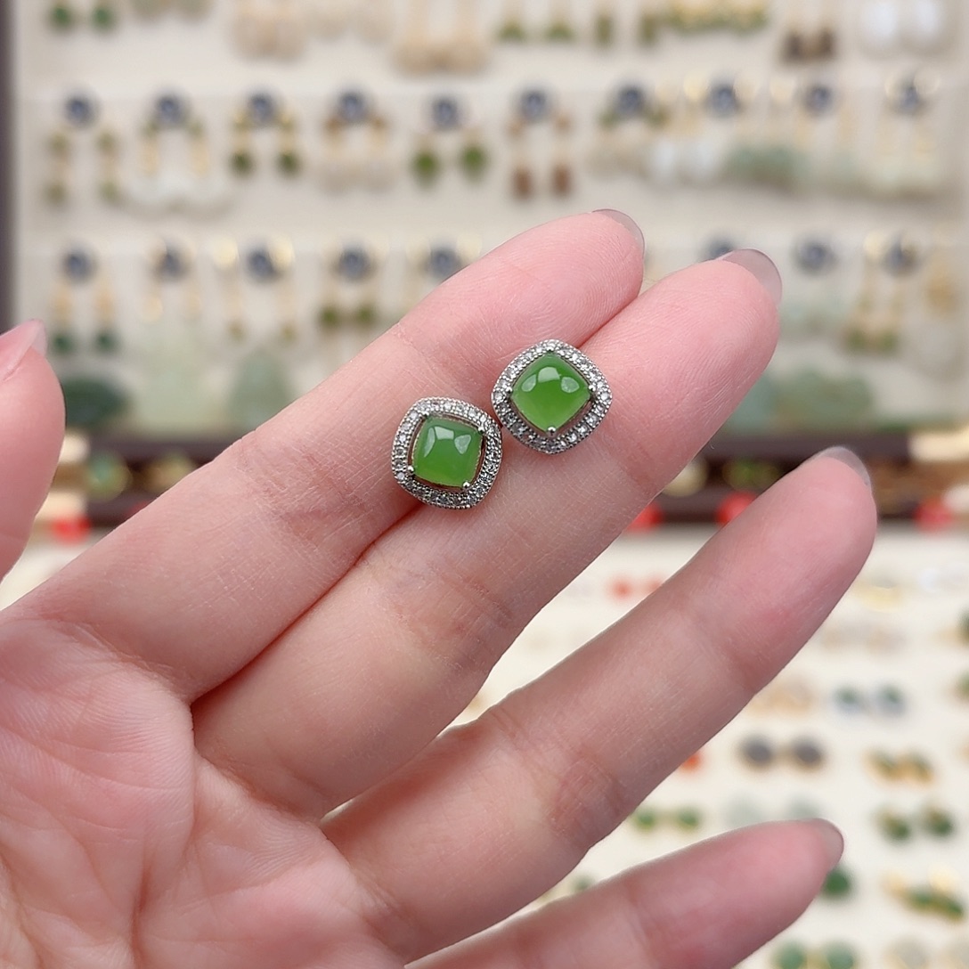 银S925镶嵌和田玉耳饰